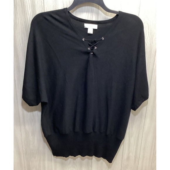 CJ Banks Sweaters - CJ BANKS Women's (Size 2X) Short Sleeve Lace Up Neck Sweater Rayon Polyester